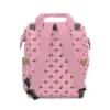 Back view of the pink polka dot Minnie Mouse diaper bag showing the padded straps.