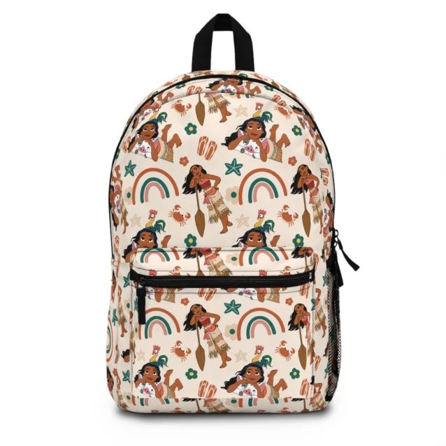 Moana Boho Rainbow personalized kids backpack, front view