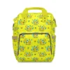 Yellow Pikachu diaper bag backpack covered in Pikachu poses and electric sparks.