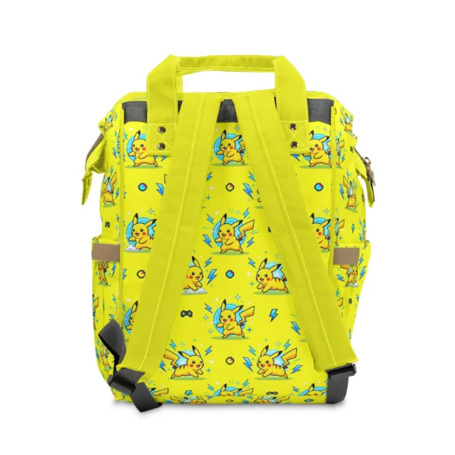 Back view of the yellow Pikachu sparks diaper bag.