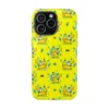 Electric Pikachu Pokemon phone case with lightning bolts on bright yellow for iPhone, Samsung and Pixel.