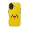 Minimalist Pikachu big-face Pokemon phone case on yellow for iPhone, Samsung and Google Pixel.