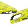 Electric Pikachu Pokemon phone case at an angle, showing the precise port and button cutouts.