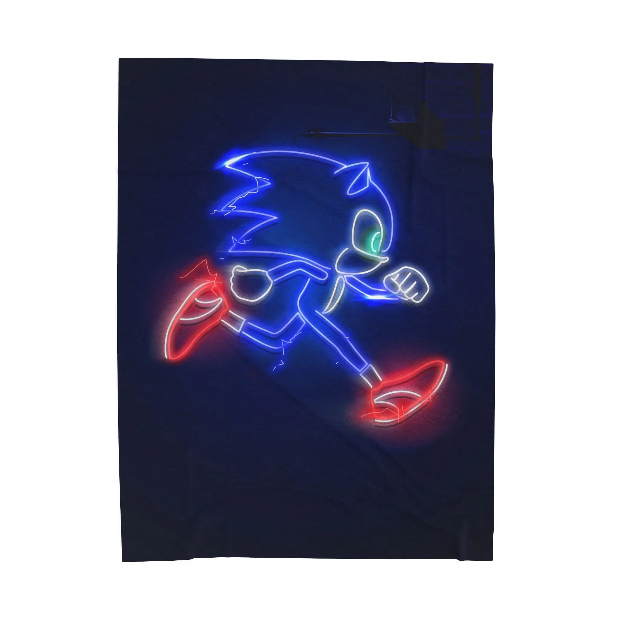 Sonic Blanket in the Neon Outline Sonic design, shown flat