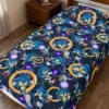 Sonic Blanket in the Gold Rings All-Over design with Sonic and gold rings on navy, shown on a kids bed
