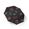 Stranger Things umbrella with the Hawkins Middle School crest and Christmas fairy lights