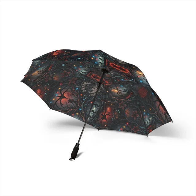 Side view of the Hawkins Middle School fairy-lights Stranger Things umbrella