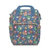 Navy Super Mario diaper bag backpack with Mario, Yoshi, Toad and power-up stars.
