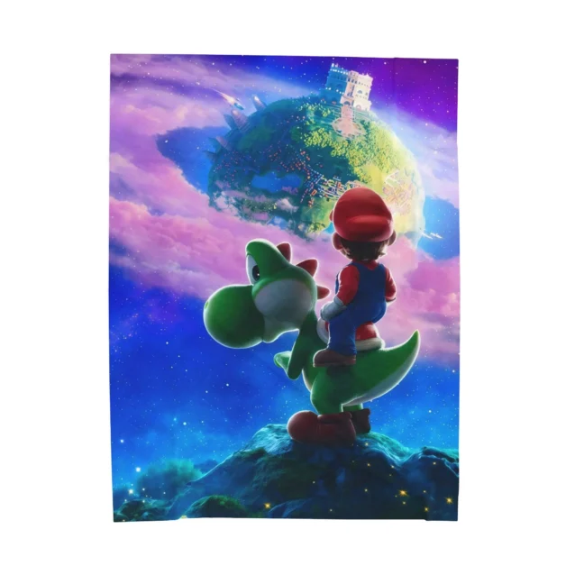 Super Mario Galaxy Blanket in the Galaxy Horizon design, shown flat