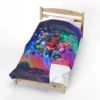 Super Mario Galaxy Blanket in the Rainbow Road Crew design, made up in a bedroom
