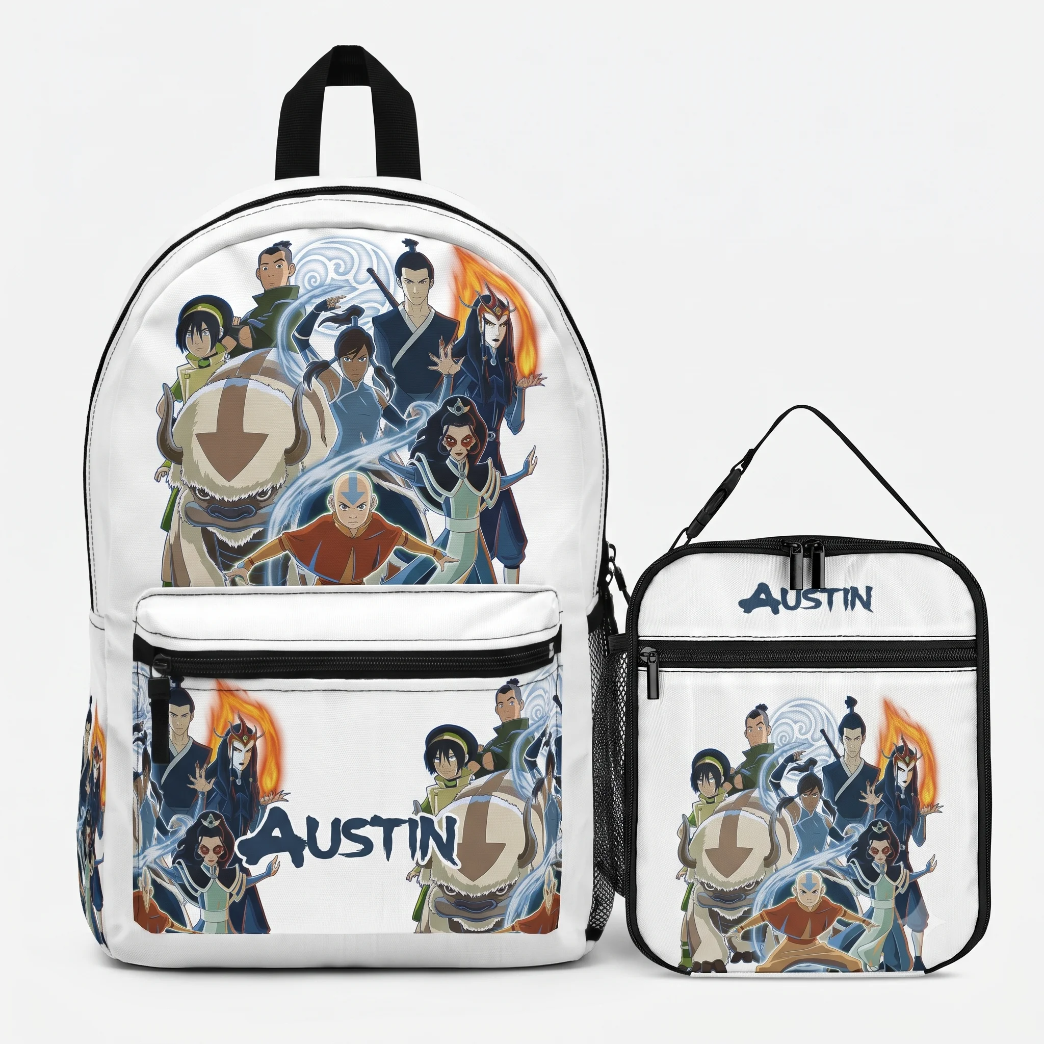Personalized Team Avatar backpack and lunch box set with Aang, Katara, Sokka, Toph and Zuko