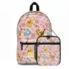 Tigger and friends pastel pink backpack and lunch box set standing side by side.