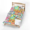 Toy Story fleece blanket in the Comic Panel design, spread on a kids bed.