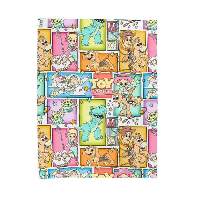 A personalized Toy Story blanket in the Comic Panel design, shown flat.