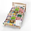 Toy Story fleece blanket in the Character Portrait Grid design, spread on a kids bed.