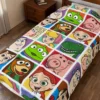 Toy Story throw blanket in the Character Portrait Grid design, styled in a bedroom.