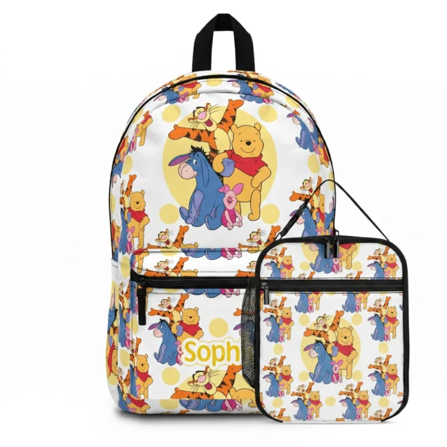 Winnie the Pooh and friends backpack paired with the matching lunch box.